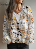 Halloween Cute Ghost  Art Print Buttoned V-neck Cardigan Sweater