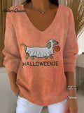 Women's Funny Halloween Dogs Art Print Casual Pullover Sweater