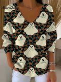 Women's Vintage  Ghost Flower Art Print Casual Pullover Sweater