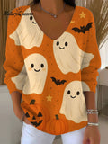 Women's Vintage  Ghost  Art Print Casual Pullover Sweater