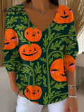 Women's Vintage   Pumpkin  Art Print Casual Pullover Sweater