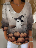 Women's  Vintage Ghost Art Print Casual Pullover Sweater