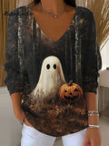 Women's  Vintage Ghost Art Print Casual Pullover Sweater