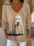 Women's  Vintage Ghost Art Print Casual Pullover Sweater