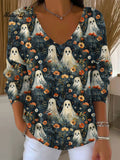 Women's  Vintage Ghost Art Print Casual Pullover Sweater