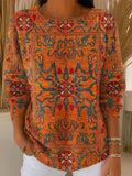 Women's Vintage Flower Art Print Casual Pullover Sweater