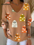 Women's Vintage Ghost Floral Art Print Casual Pullover Sweater