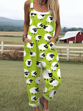 Women's Funny Sheep Art Print Casual Wide Leg Jumpsuit