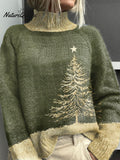 Christmas Print Knit Turtleneck Pullover Sweater