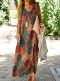 Women's Elegant Geometric Retro Pattern Cotton and Linen Loose Vest Cotton and Linen Dress