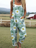 Women's Flower Bee Pattern Print Casual Wide Leg Jumpsuit