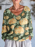 Women's Cute Pumpkin Drawing Art Print Casual Pullover Sweater