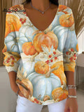 Women's Autumn Pumpkin Painting Art Print Casual Pullover Sweater
