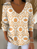 Women's Cute Pumpkin Pattern Art Print Casual Pullover Sweater