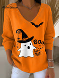 Women's Happy Halloween Painting Art Print Casual Pullover Sweater