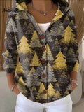 Women's Abstract Christmas Tree Painting Art Print Casual Hooded Button Sweater