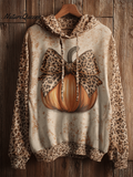 Women's Halloween Leopard Print Pumpkin Design Print Hat Sweatshirt