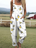 Women's Art Cute Bee Print Casual Wide Leg Jumpsuit