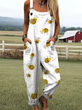 Women's Fashion Bee Art Print Casual Wide Leg Jumpsuit