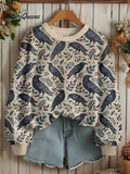Women's Retro boho raven forest botanical print Sweater