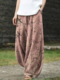 Women's Japanese Art Floral Pocket Loose Casual Pants
