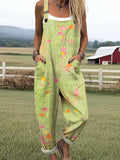 Women's Art Artistic Lawn Flowers Print Casual Wide Leg Jumpsuit