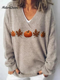 Women's Pumpkin Maple Leaf Print Sweater