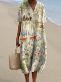 Women's Vintage Lovely Animals Woodland Art Print Flowy Dress
