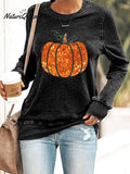 Women's Fall Sequin Pumpkin Print Sweatshirt