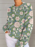 Women's Vintage Flower  Art Print Casual Pullover Sweater