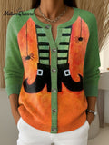 Women's Vintage Halloween Witch Print Knit Cardigan