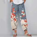 Japanese Art Cherry Blossom Print Casual Pants