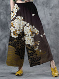 Women's Retro Floral Art Print Cotton and Linen Comfortable Wide Leg Pants