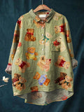 Women's Cute Little Bears Print Casual Cotton And Linen Shirt