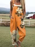 Women's Lovely Floral Art Print Casual Wide Leg Jumpsuit