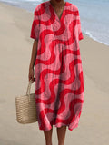 Geometric Wave Pattern Printed Women's Flowy Dress
