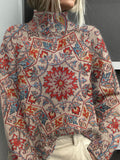 Vintage Floral Symmetry Art Print Knit Turtleneck Pullover Sweater