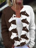 Women's Vintage Western Horse Print Cardigan Sweater