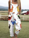Women's Funny Chick Art Print Casual Wide Leg Jumpsuit 6.20