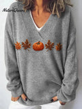 Women's Pumpkin Maple Leaf Print Sweater