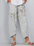 Flower And Bird Printed Loose Casual Pants