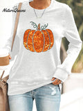 Women's Fall Sequin Pumpkin Print Sweatshirt