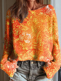 Women's Vintage Art Ethnic Flowers Casual Pullover Sweater