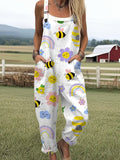 Women's Funny Bee Art Print Casual Wide Leg Jumpsuit