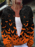 Halloween Bat Print Buttoned Cardigan Sweater