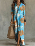 Women's Flower Print Casual Solid-color Linen-cotton Dress