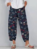 Traditional Colorful Dragonfly Japanese Art Cropped Casual Pants