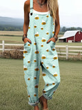 Women's Funny Bee Art Print Casual Wide Leg Jumpsuit