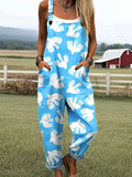 Women's Simple Bird Art Print Casual Wide Leg Jumpsuit