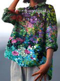 Oil Painting Garden Decorative Pattern Casual Cotton And Linen Shirt
